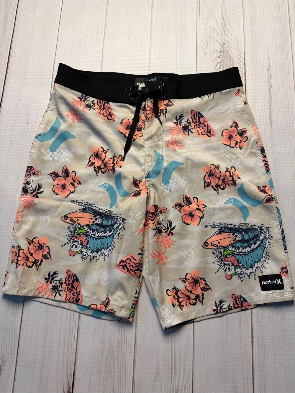Hurley Beige Floral & Teal Surf Graphic Boardshorts